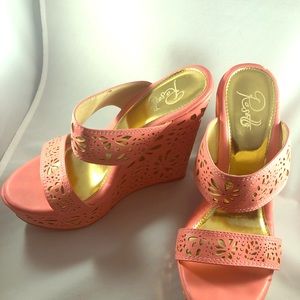Coral wedge high heels